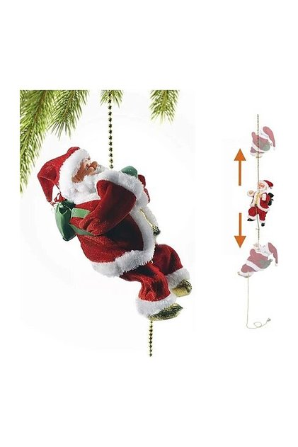 Müzikli ve Hareketli Tırmanan Noel Baba 20 cm - Pilli Yılbaşı Dekoru