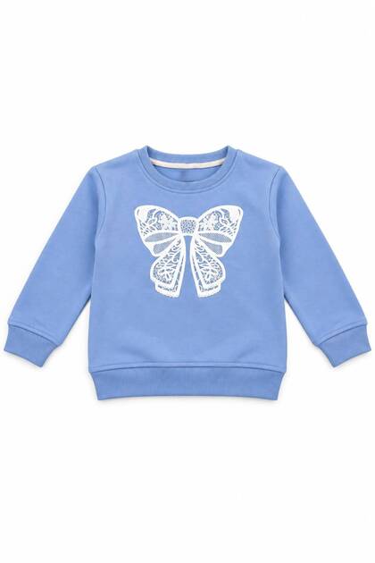 Girl's Bowknot Printed Sweatshirt 100% Cotton with Fleece Inside