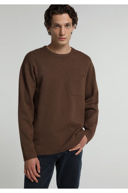 Relaxed Fit Round Neck Jacquard Men's Brown Sweater
