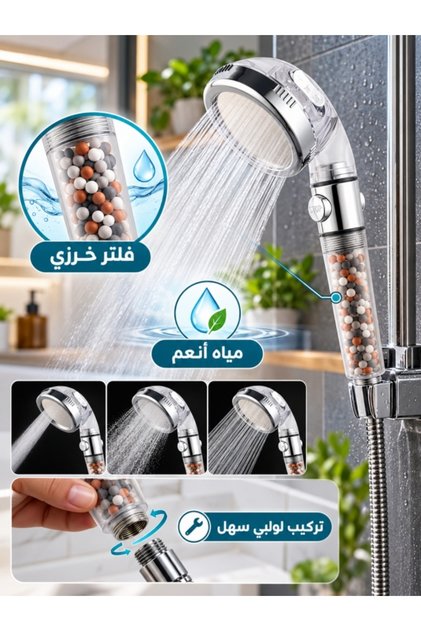 High Pressure Handheld Shower Head with Filter– 3 Spray Modes, One-Button Stop