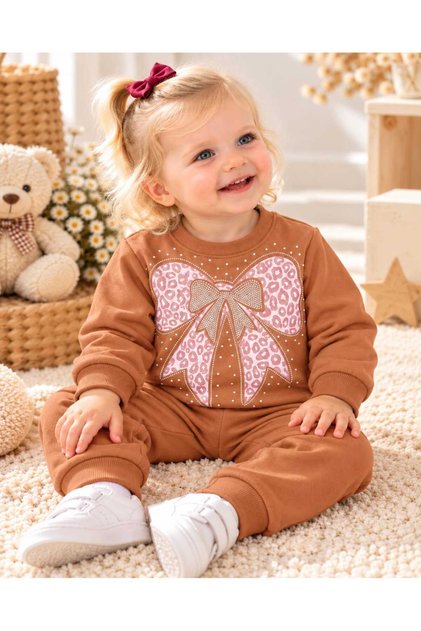 Baby Girl Cotton Bow Printed 2 Threaded Top and Bottom Two-Piece Set