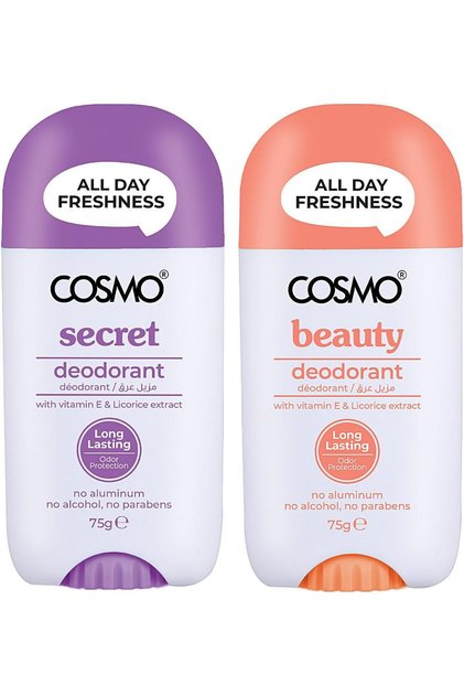 Cosmo Body Care Beauty & Secret Deodorant Stick For Women & Men Pack Of 2 75g | Vitamin E & Licorice Extract | Long Lasting | Underarm Odor Protect | No Aluminum | All Day Freshness | All Skin Types