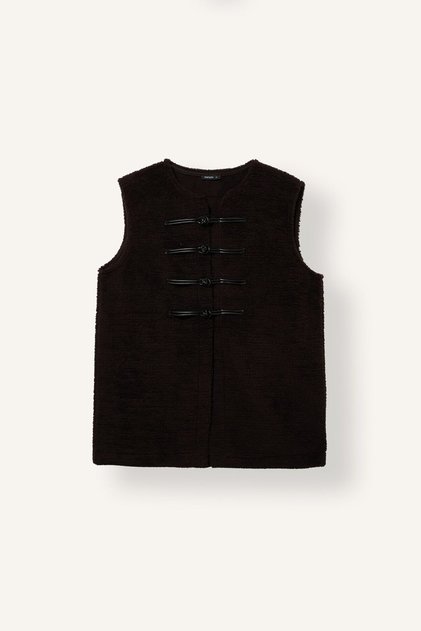 Regular Fit Sleeveless Button Detailed Plush Basic Cardigan I2531Ax26Wn
