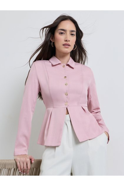 Pink Peplum Shirt with Button Detail