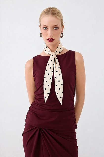 Polka Dot Patterned Scarf - Ecru