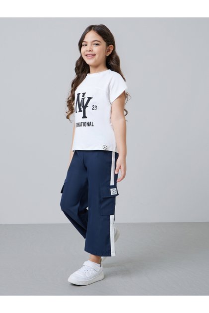Girls Graphic T-Shirt and Side Stripe Cargo Pants Set