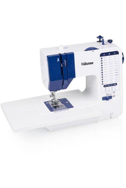 Masina de cusut electromecanica SM-6005, 38 de programe de cusut integrate, masa de extensie, Alb/Albastru