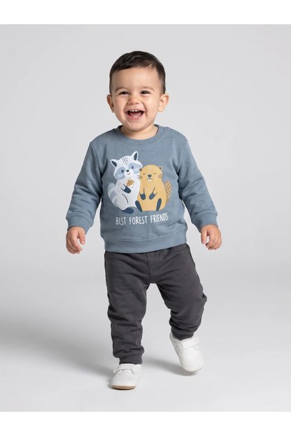 Baby Boys Blue Cotton Sweatshirt with Shoulder Snap