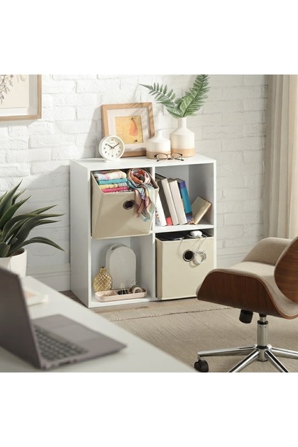 White 4-Cube Storage Organizer Modern Bookshelf Cube Shelving Unit Display Shelf Wooden Storage Cabinet for Home Office Living Room