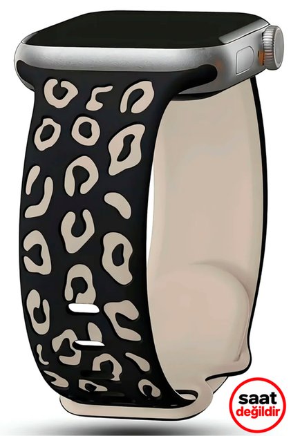 Apple Watch 12 11 10 46mm 9 8 7 6 SE Ultra Uyumlu 42-44-45-49mm Leopar Desenli Silikon Kordon