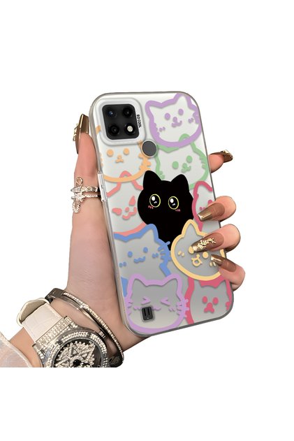 Realme C21 Compatible Colorful Line Cat Figure Phone Case Shock Absorbing Protective Case