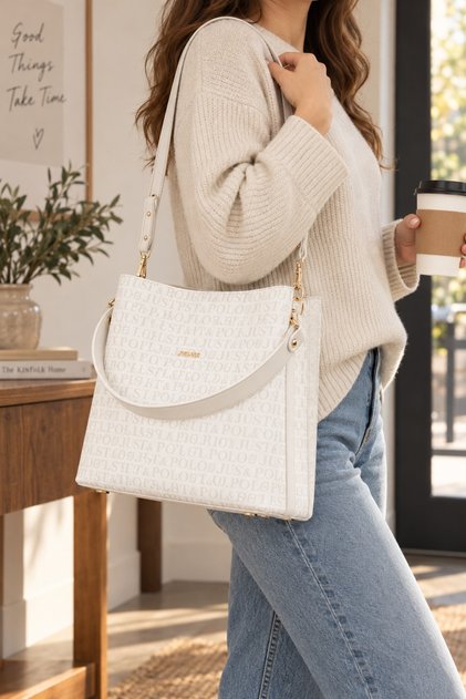 White Original Women's Printed Large Size Hand and Shoulder Bag