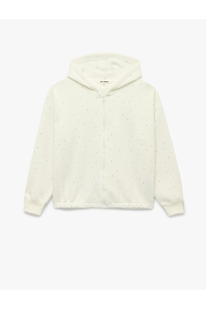 Comfortable Fit, Hooded, Long Sleeve, Zippered, Stoned Sweatshirt