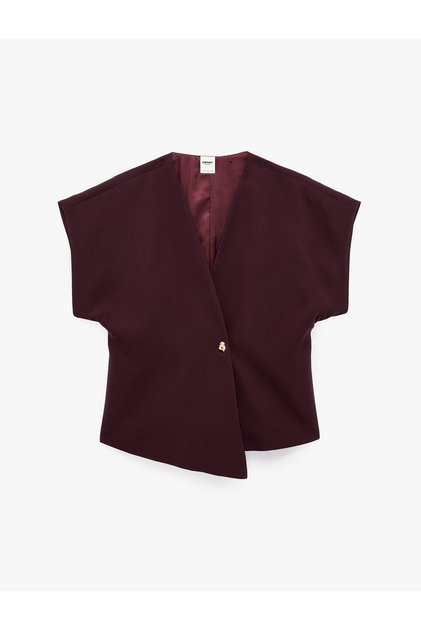Crepe Fabric Metal Buttoned Double Breasted Collar Asymmetrical Sleeveless Vest