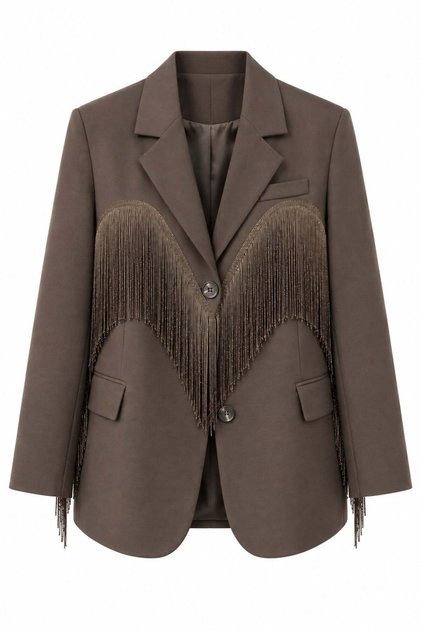 Kahverengi Püskül Detaylı Oversize Blazer Ceket