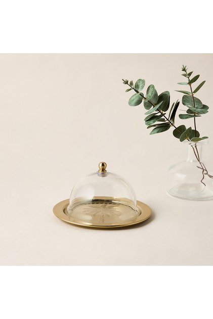 Palm Tree Embossed Date Tray with Dome Lid - 17 cms