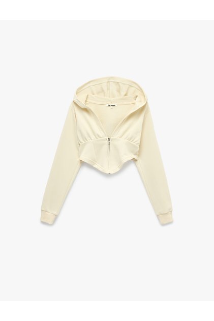 Slim Fit Zippered Hooded Long Sleeve Sweatshirt with Corset Detail