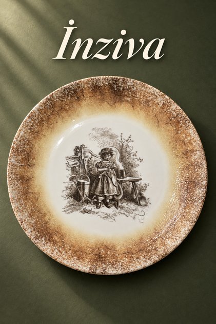 İnziva 2 Piece Porcelain 27 cm Serving Plate – Rustic Nostalgic Pattern