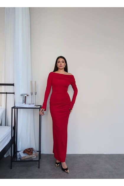One Shoulder Gathered Long Dress