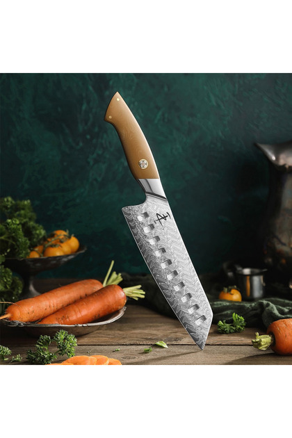 Crest Serisi I Santoku Şef Bıçağı I 67 Katman Paslanmaz Damascus Çelik I Micarta & Mosaic Edition