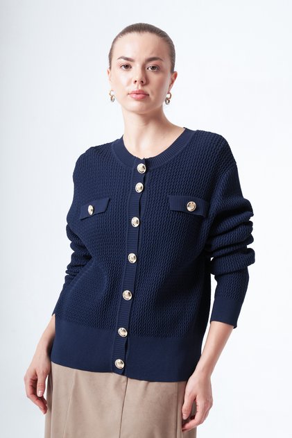 Düğmeli Rayon Hırka 601 Lacivert