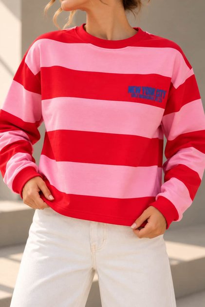 Women's New York Printed Striped Crew Neck Sweatshirt My3535
