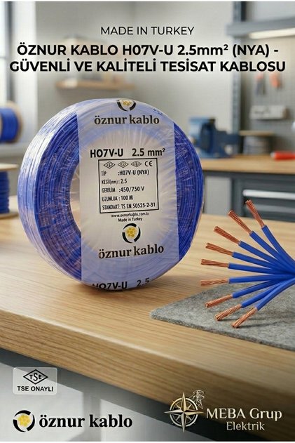 2.5 mm² NYA Tek Damar Kablo Mavi (50 Metre)