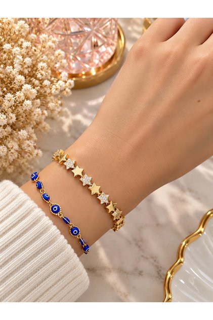 Gold Color Star Figured Zircon Stone Stylish Women's Bracelet