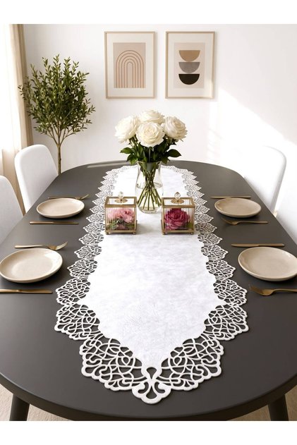 White Suede Fabric Runner 40X140 cm Table Length - Modern Design