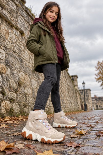 Rd-8733 Anatomical Sole Girls' Beige Color Daily Use Winter Children's Boots