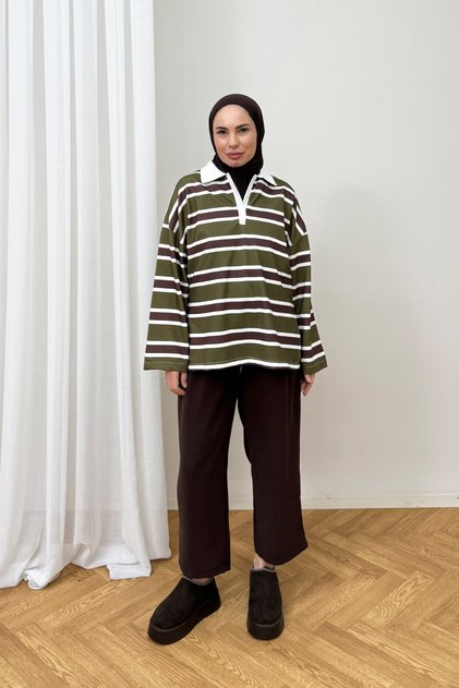 Polo Yaka Çizgili Tunik 79-7045