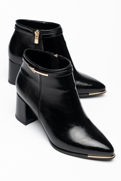 Women's Thick Heeled Boots Black Stone Buckle Flat Tpu Metal Toe