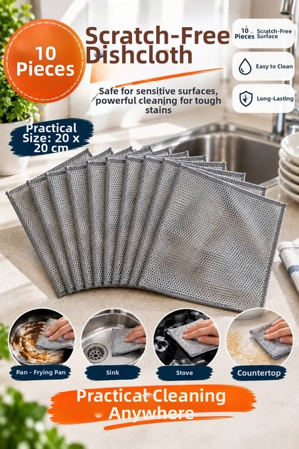 10 Pieces | |   20 X 20 Scratch-Free Dishwashing Cloths | |   Multi-Purpose Cleaning Cloth Inox Wire Cloth Tough Dirt Cloth Non-Scratch Wire Dishcloth Kitchen & Sink Wire Textured Stove Countertop Practical Cloth Oil Dirt Cleaning Cloth