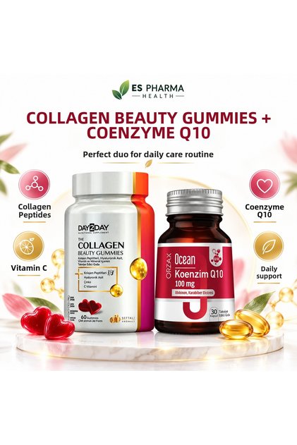 Collagen Beauty Gummies 60 Pieces + Ocean Coenzyme Q10 100 Mg 30 Capsules – Premium Beauty and Q10 Pack of 2