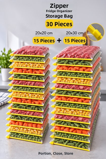 30-Piece Refrigerator Organizer Set - Zippered Storage Bag Freezer Organizer 20X20Cm-20X30Cm