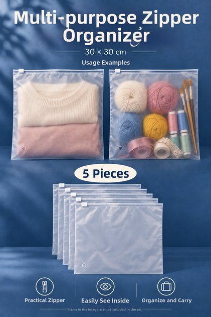 Suitcase Closet Organizer Frosted Zipper Bag Zipper Bag 5 Pieces 30 cm X 30 cm