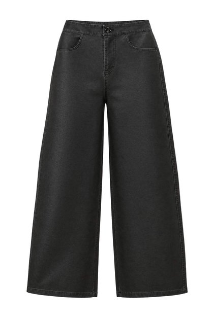 Black Faux Leather Wideleg Pants Twoaw27Pl00007