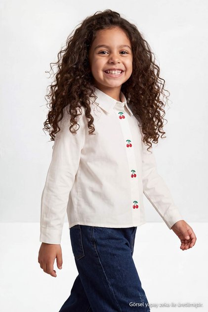 Ecru Girls' Embroidered Long Sleeve Shirt Tkdaw27Go00020