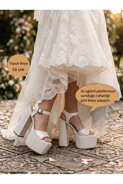 16 cm Platform Heeled Slightly Inclined Sandals Model Comfortable Bridal Shoes Aslı Acar