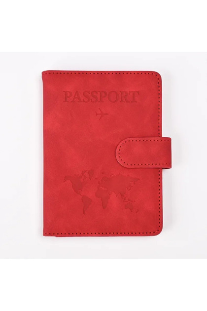 Red Travel Passport Cover Holder Case PU Leather Men Women Ticket Wallet Protective with