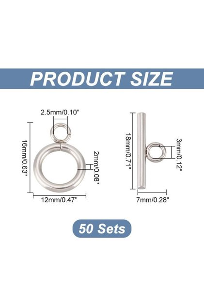 50set 50 Sets 304 Stainless Steel Ring Toggle Clasps IQ Toggle Clasps & Tbar Clasps Metal Material R