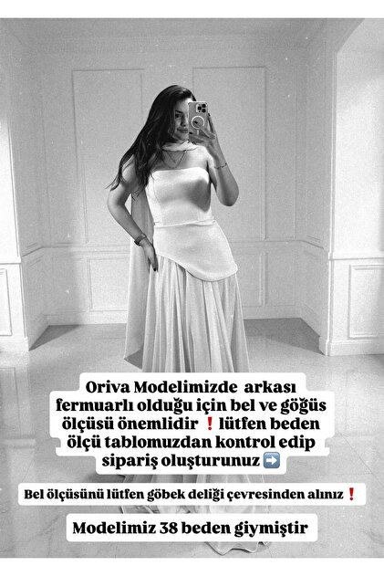 ORİVA Korseli Şifon Fular Detaylı Pudra Pembe Abiye Elbise