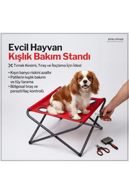 Biyikli Piyade Bıyıklı Piyade Katlanabilir Kedi Köpek Kışlık Bakım Standı - Ev Tipi Tırnak Kesimi, Tıraş, İlaçlama ve Tarama Sandalyesi
