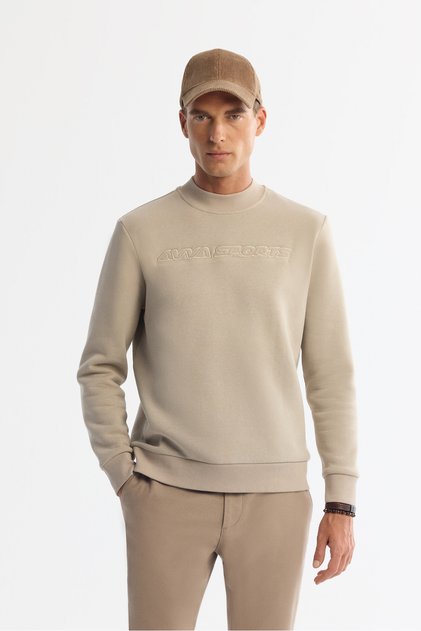 Men's Stone Crew Neck 3 Thread Raised Printed Regular Fit Sweatshirt A42Y1306