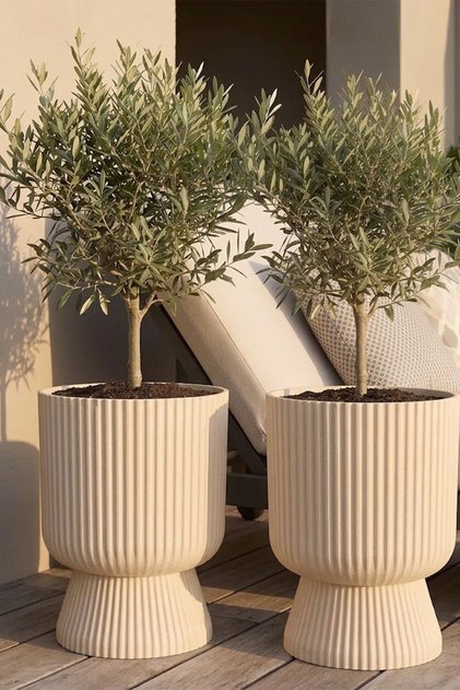 2 Adet 10.5 Litre Büyük Boy Çizgili Ayaklı Saksı ve Vazo - Lotus 3 No (Deliksiz Bir Saksıdır)