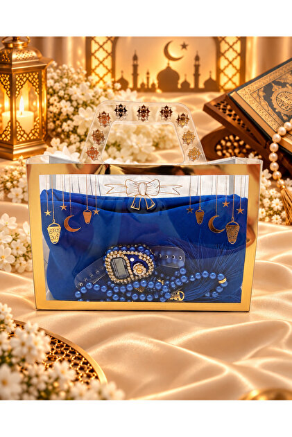 1 Ramadan-Themed Bag Contains a Fringed Cover, Prayer Beads, and a Stone Zikirmatik Set.