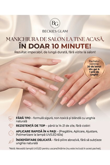 Set 20 Benzi din gel semipermanent Beckies Glam, Stickere din gel UV, Oja semipermanenta tip banda