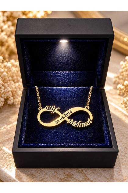 925 Ayar Gümüş Gold Kaplama Kişiye Özel İsimli Sonsuzluk Kolye