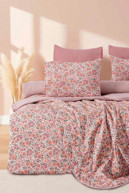 Pink Spring Double Duvet Cover Pique Set - 7 Piece Dowry Set