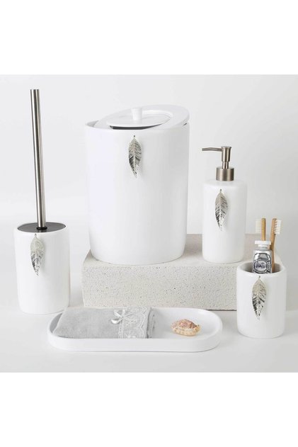 Leaf Bathroom Set White Silver